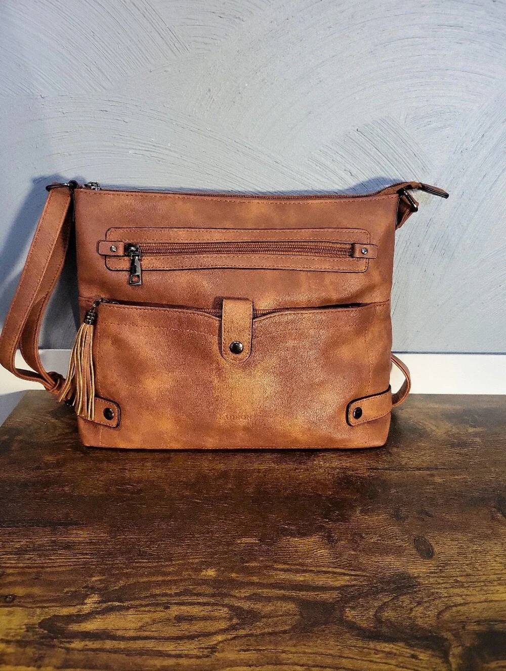 FADEON Brown Crossbody Bag Zip Closure Tassel Adjustable Strap Inner Pockets